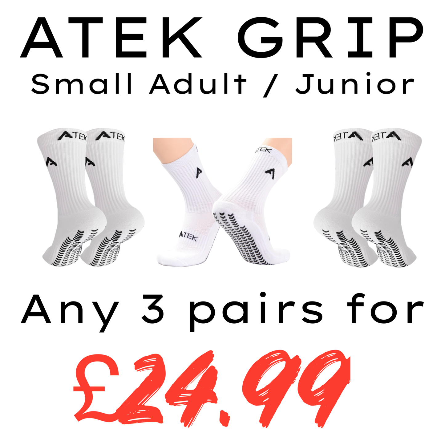 ATEK GAME Grip 3.0 - White - Small Adult/Junior - 3 Pairs for £24.99